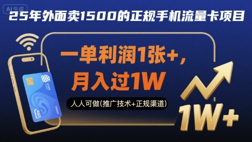 25年外面卖1500的正规手机流量卡项目，一单利润1张+，月入过1W，人人可做(推广技术+正规渠道)【揭秘】-玩备项目资源网