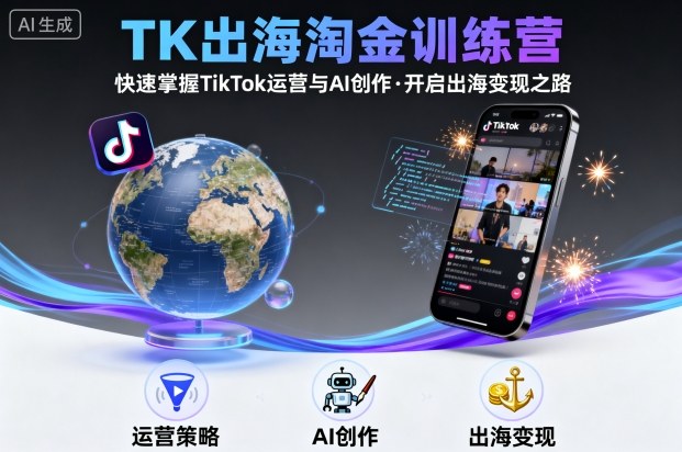TK出海淘金训练营，助你快速掌握TikTok运营与AI创作，开启出海变现之路-玩备项目资源网