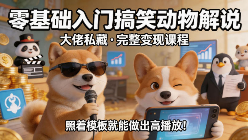 零基础入门搞笑动物解说，大佬私藏完整变现课程，照着模板就能做出高播放-玩备项目资源网
