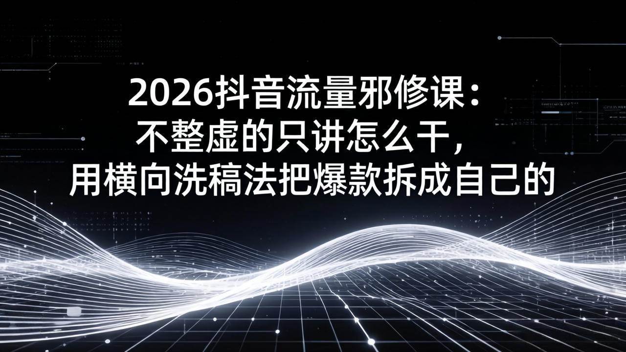 （17725期）2026抖音流量邪修课：不整虚的只讲怎么干，用横向洗稿法把爆款拆成自己的-玩备项目资源网