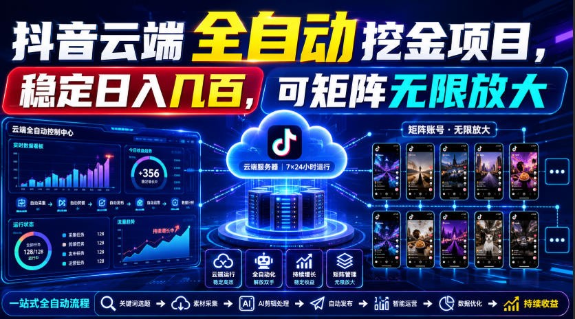 Dy云端全自动挖金项目，稳定日入几百，可矩阵无限放大！-玩备项目资源网