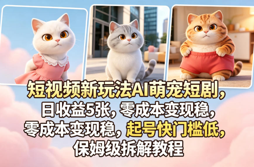 短视频新玩法AI萌宠短剧，日收益5张，零成本变现稳，起号快门槛低，保姆级拆解教程-玩备项目资源网