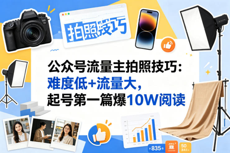 公众号流量主之拍照技巧赛道，难度低+流量大，起号第一篇就爆了10w阅读-玩备项目资源网