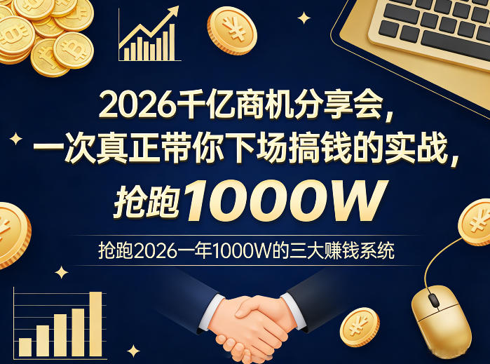 2026千亿商机分享会，一次真正带你下场搞钱的实战，抢跑2026一年1000W的三大賺钱系统-玩备项目资源网