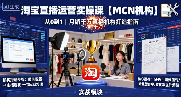 淘宝直播运营实操课【MCN机构】，从0到1做一家月销千W的直播机构-玩备项目资源网