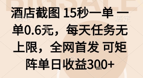 酒店截图15秒一单，一单0.6米，每天任务无上限，全网首发可矩阵单日收益3张【揭秘】-玩备项目资源网
