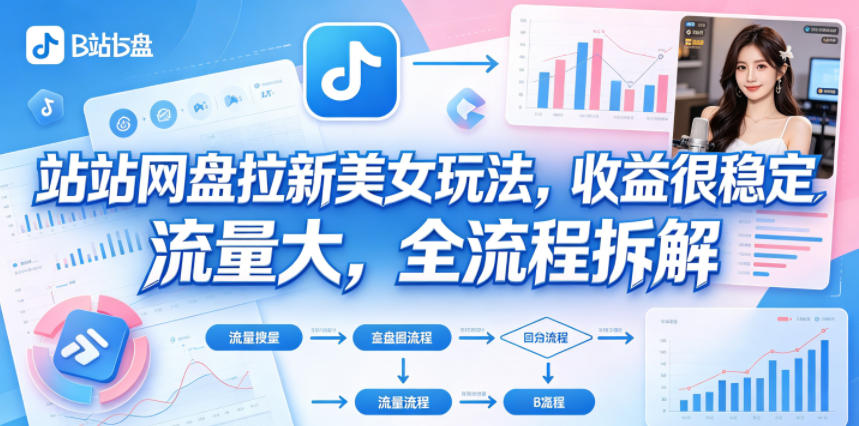 B站网盘拉新美女玩法,收益很稳定,流量大,全流程拆解-玩备项目资源网