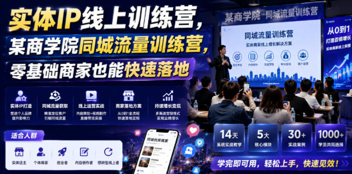 实体IP线上训练营,某商学院同城流量训练营,零基础商家也能快速落地-玩备项目资源网