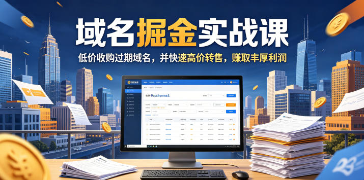 域名交易掘金实战课，低价收购过期域名，并快速高价转售，賺取丰厚利润【原创双语字幕】-玩备项目资源网