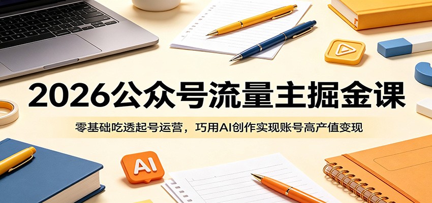 2026公众号流量主掘金课：零基础吃透起号运营，巧用AI创作实现账号高产值变现-玩备项目资源网