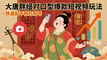大唐胖妞对口型爆款短视频玩法，快速起千粉万粉号-玩备项目资源网
