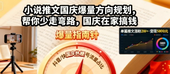 小说推文国庆爆量方向规划，帮你少走弯路，国庆在家搞钱-玩备项目资源网