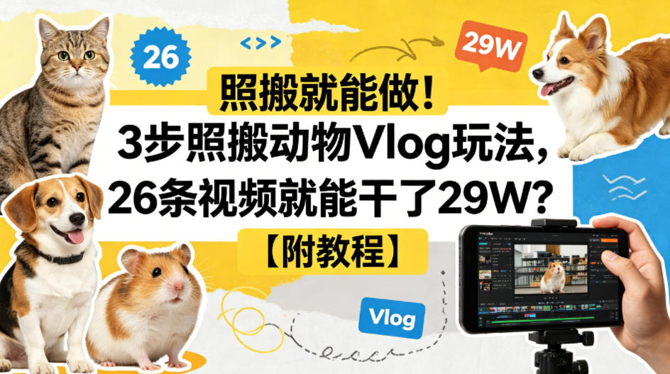 照搬就能做！3步照搬动物Vlog玩法，26条视频就能干了29W？【附教程】【赠coze一键生成工作流】-玩备项目资源网