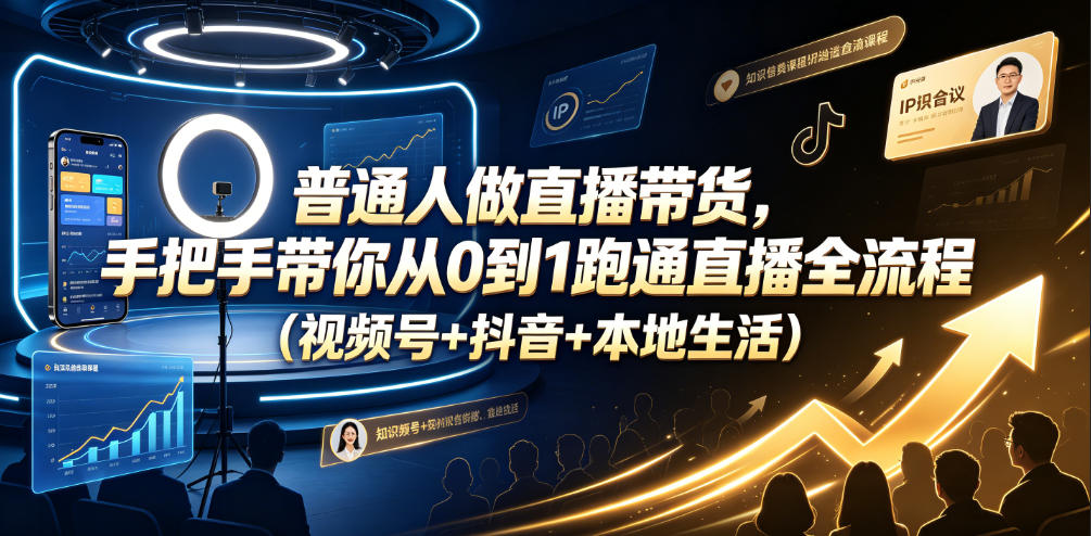 普通人做直播带货，手把手带你从0到1跑通直播全流程（视频号+抖音+本地生活）-玩备项目资源网