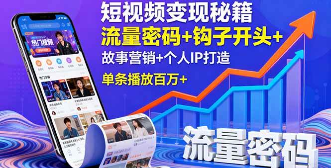 （16079期）短视频变现秘籍，流量密码+钩子开头+故事营销+个人IP打造，单条播放百万+-玩备项目资源网