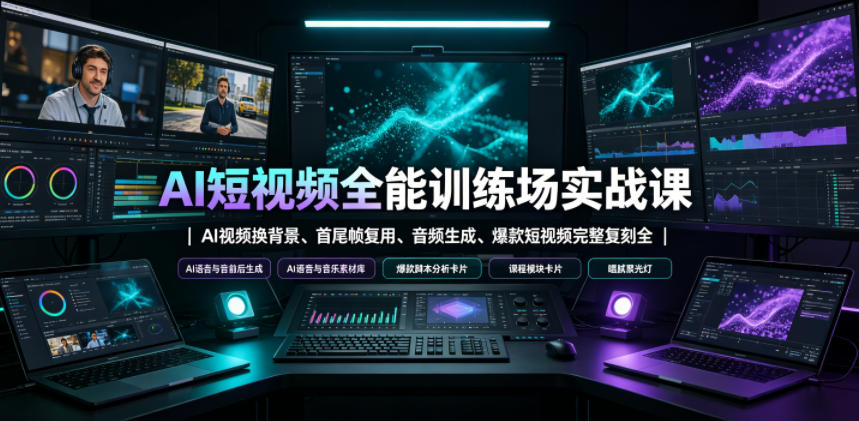 AI短视频全能训练场实战课|AI视频换背景、首尾帧复用、音频生成、爆款短视频完整复刻全套实操教学-玩备项目资源网