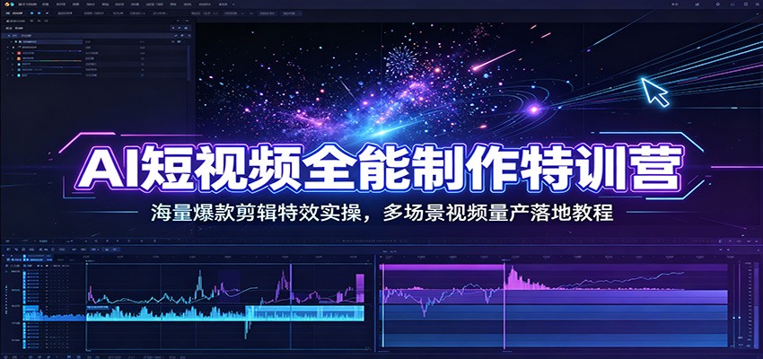 AI短视频全能制作特训营:海量爆款剪辑特效实操,多场景视频量产落地教程-玩备项目资源网