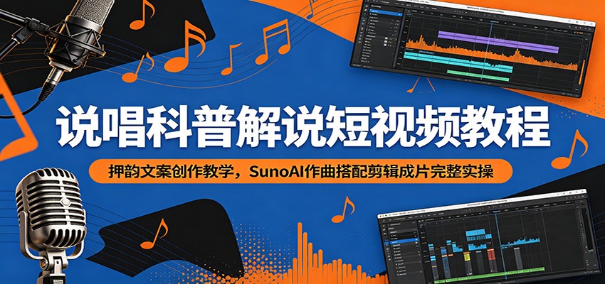 说唱科普解说短视频教程：押韵文案创作教学，SunoAI作曲搭配剪辑成片完整实操-玩备项目资源网