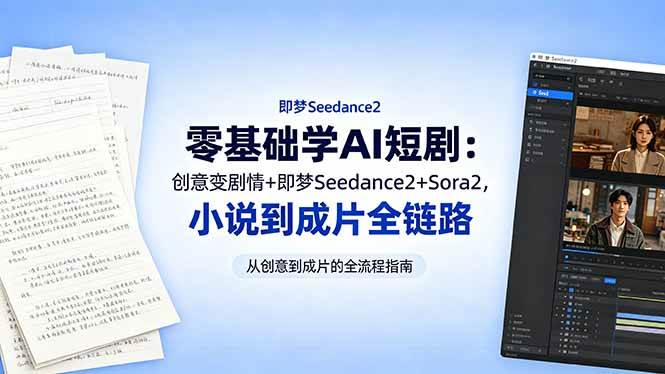 （18537期）零基础学AI短剧：创意变剧情+即梦Seedance2+Sora2，小说到成片全链路-玩备项目资源网