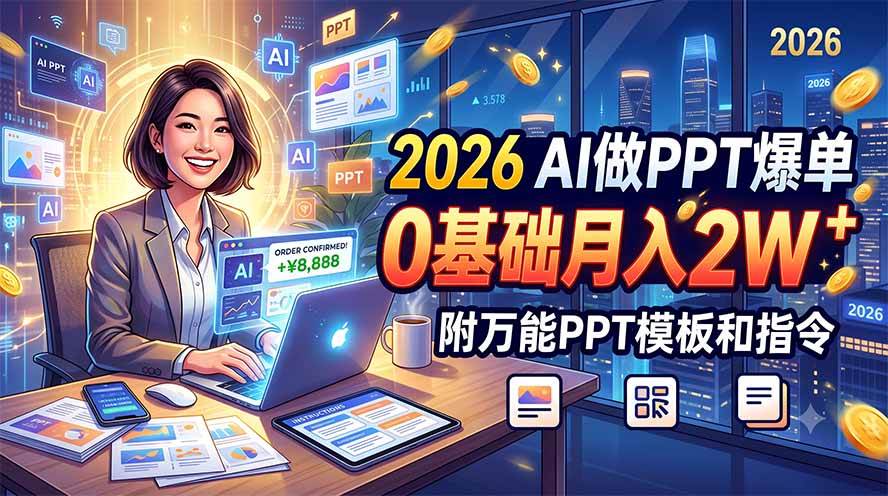 （19284期）2026 AI做PPT爆单，0基础月入2W，附万能PPT模板和指令-玩备项目资源网