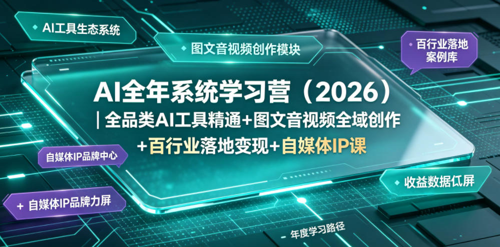 AI全年系统学习营（2026）｜全品类AI工具精通+图文音视频全域创作+百行业落地变现+自媒体IP打造年度进阶大课-玩备项目资源网