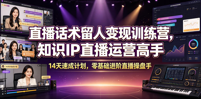 直播话术留人变现训练营，知识IP直播运营高手，14天速成计划，零基础进阶直播操盘手-玩备项目资源网