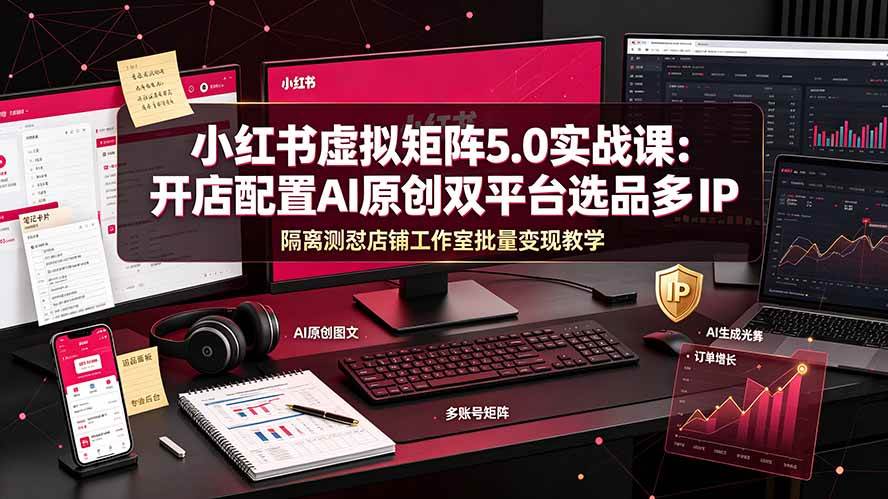 (19521期)小红书虚拟矩阵5.0实战课:开店配置|AI原创|双平台选品|多IP隔离|测怼店铺工作室批量变现实操教学-玩备项目资源网