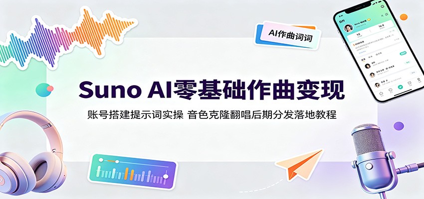 Suno AI零基础作曲变现：账号搭建提示词实操，音色克隆翻唱后期分发落地教程-玩备项目资源网
