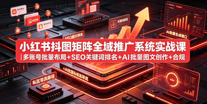 小红书抖图矩阵全域推广系统实战课|多账号批量布局+SEO关键词排名+AI批量图文创作+合规私域导流完整落地教程-玩备项目资源网