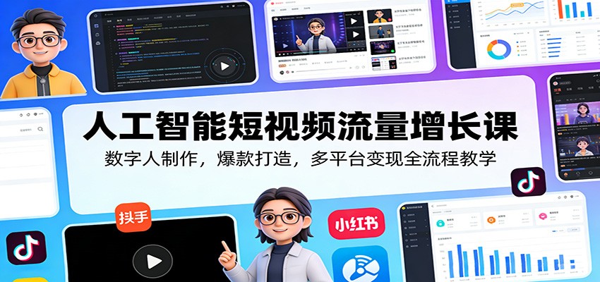 人工智能短视频流量增长课:数字人制作,爆款打造,多平台变现全流程教学-玩备项目资源网