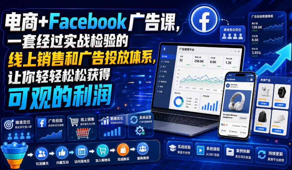 电商+Facebook广告课，一套经过实战检验的线上销售和广告投放体系，让你轻轻松松获得可观的利润【原创双语字幕】-玩备项目资源网