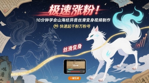 极速涨粉！10分钟学会山海经异兽丝滑变身视频制作，快速起千粉万粉号-玩备项目资源网