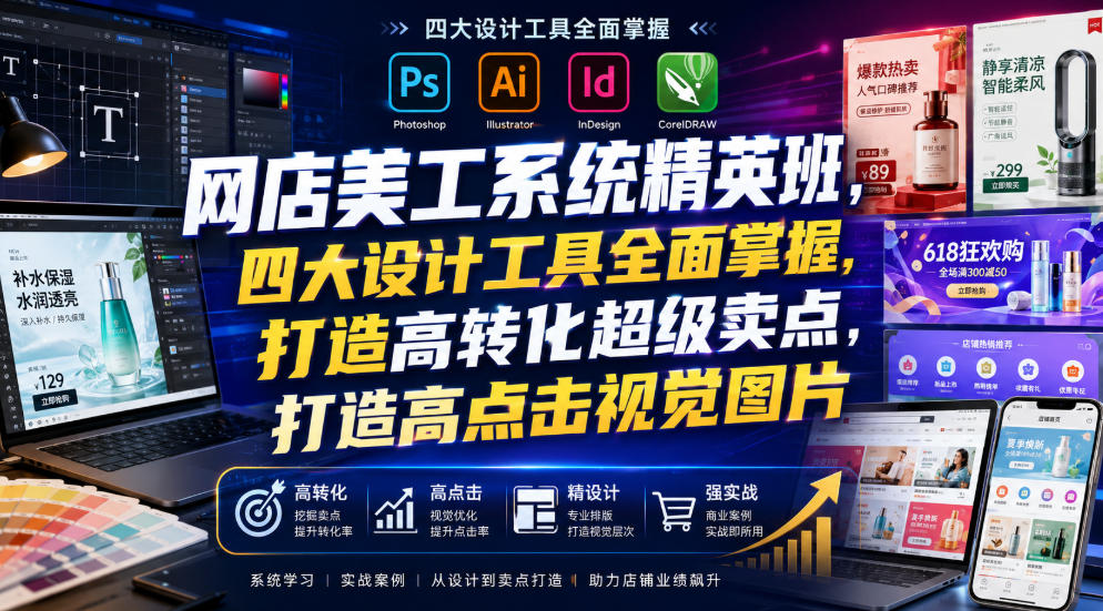 网店美工系统精英班,四大设计工具全面掌握,打造高转化超级卖点,打造高点击视觉图片(2026年7月)-玩备项目资源网
