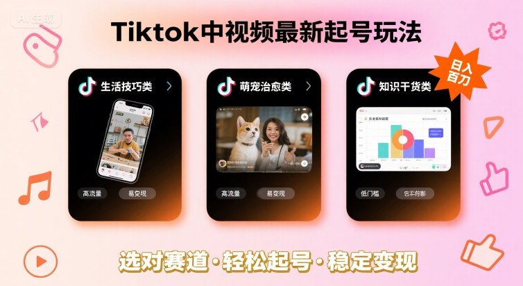 Tiktok中视频最新起号玩法，想要日入百刀，做好这几个赛道就可以了-玩备项目资源网