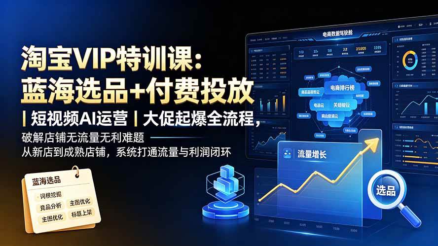 （19399期）淘宝VIP特训课：蓝海选品+付费投放｜短视频AI运营｜大促起爆全流程，破解店铺无流量无利润难题-玩备项目资源网