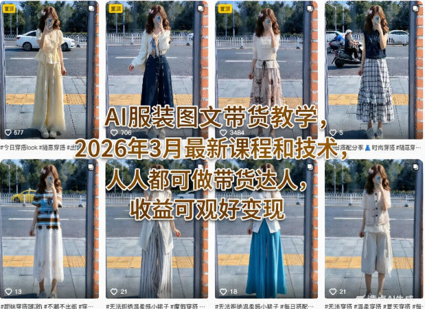 AI服装图文带货教学，2026年3月最新课程和技术，人人都可做带货达人，收益可观好变现-玩备项目资源网
