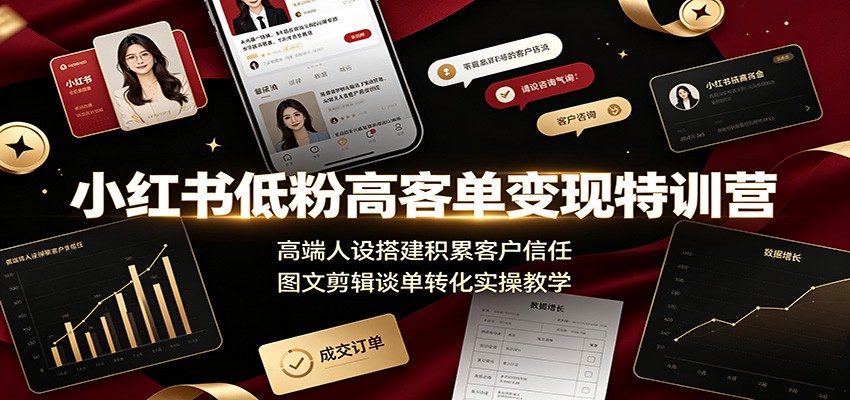 小红书低粉高客单变现特训营:高端人设搭建积累客户信任,图文剪辑谈单转化实操教学-玩备项目资源网