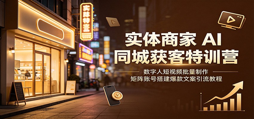 实体商家AI同城获客特训营:数字人短视频批量制作,矩阵账号搭建爆款文案引流教程-玩备项目资源网
