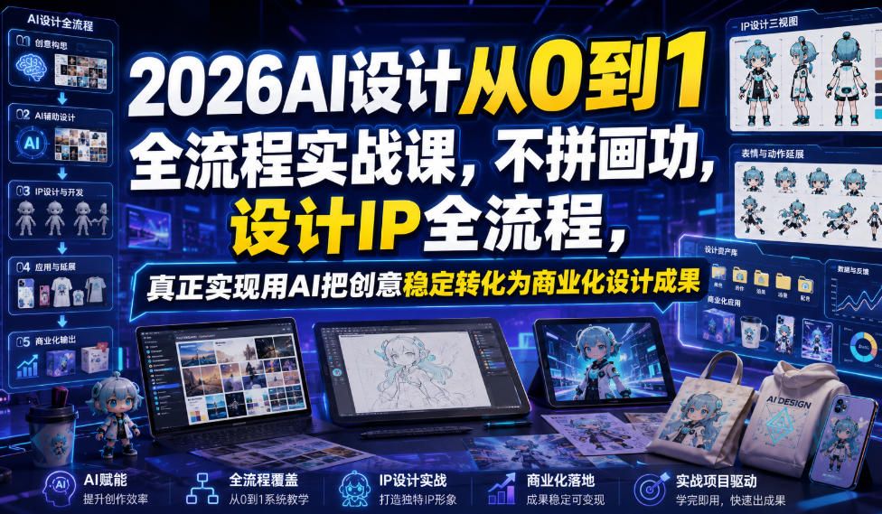2026AI设计从0到1全流程实战课,不拼画功,设计IP全流程,真正实现用AI把创意稳定转化为商业化设计成果-玩备项目资源网