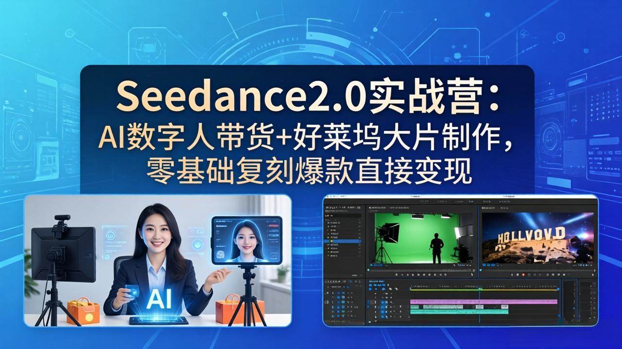 （18238期）Seedance2.0实战营：AI数字人带货+好莱坞大片制作，零基础复刻爆款直接变现-玩备项目资源网