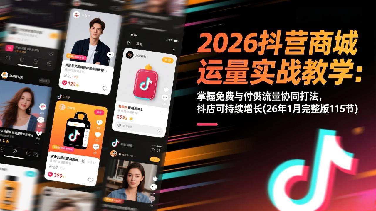 （17165期）2026抖音商城运营实战教学：掌握免费与付费流量协同打法，抖店可持续增长(26年1月完整版115节)-玩备项目资源网