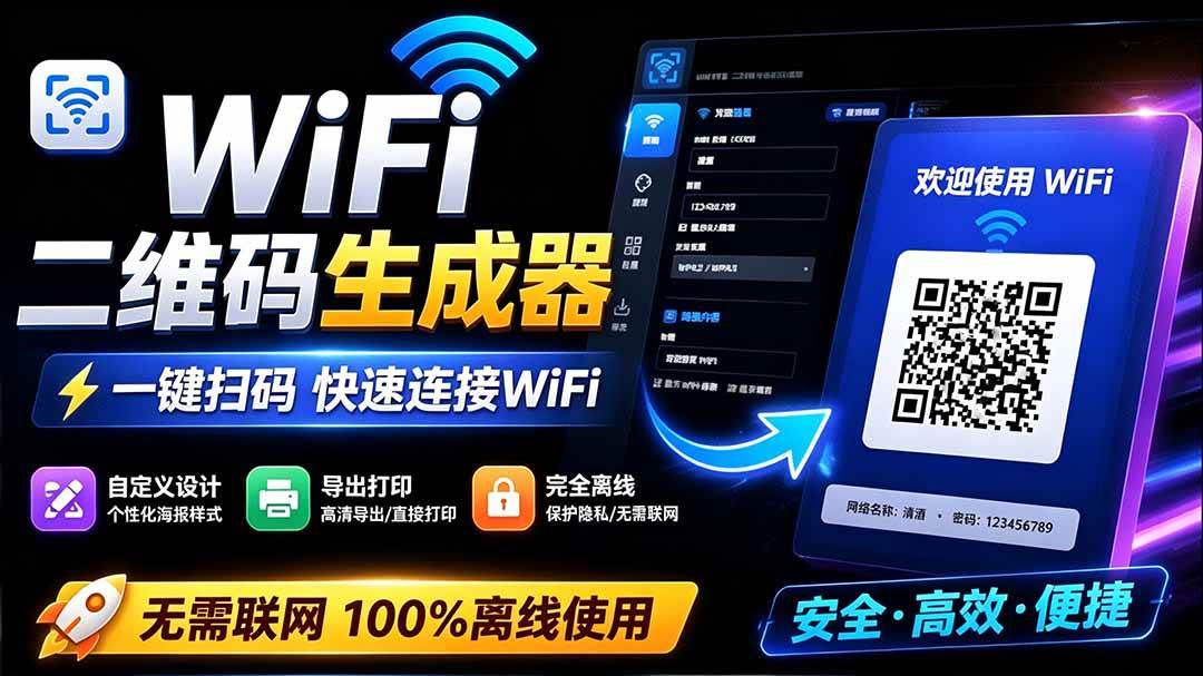 (19566期)完全离线使用!WiFi二维码生成器,一键扫码快速连接WiFi,支持自定义风格导出 WiFi二维码生成器-玩备项目资源网