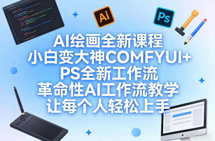 AI绘画全新课程,小白变大神COMFYUI+PS全新工作流,革命性AI工作流教学,让每个人轻松上手-玩备项目资源网