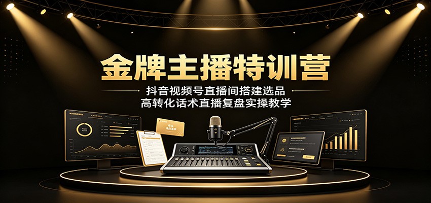 金牌主播特训营:抖音视频号直播间搭建选品,高转化话术直播复盘实操教学-玩备项目资源网