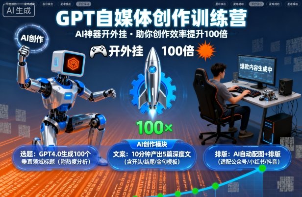 GPT自媒体创作训练营：AI神器开外挂，助你创作效率提升100倍-玩备项目资源网