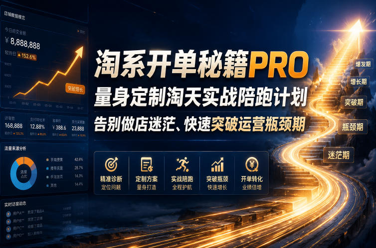 淘系开单秘籍PRO,量身定制淘天实战陪跑计划,告别做店迷茫、快速突破运营瓶颈期(2026年6月22日)-玩备项目资源网