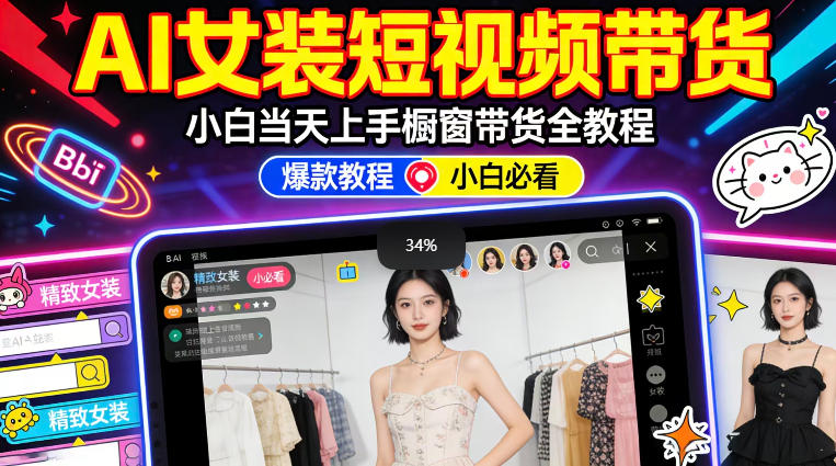 AI女装短视频橱窗带货:小白零门槛当天上手,高佣金爆款轻松賺!-玩备项目资源网