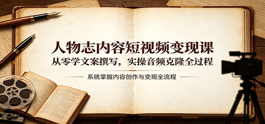 人物志内容短视频变现课：从零学文案撰写，实操音频克隆全过程-玩备项目资源网