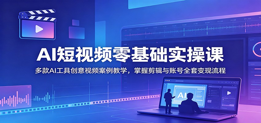 AI短视频零基础实操课:多款AI工具创意视频案例教学,掌握剪辑与账号全套变现流程-玩备项目资源网