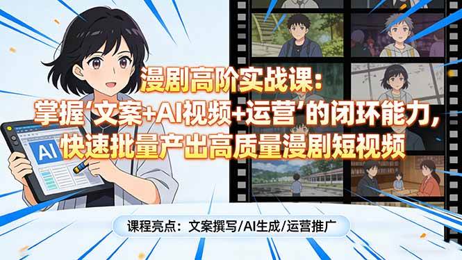 (17461期)漫剧高阶实战课:掌握“文案+AI视频+运营”的闭环能力,快速批量产出高质量漫剧短视频-玩备项目资源网